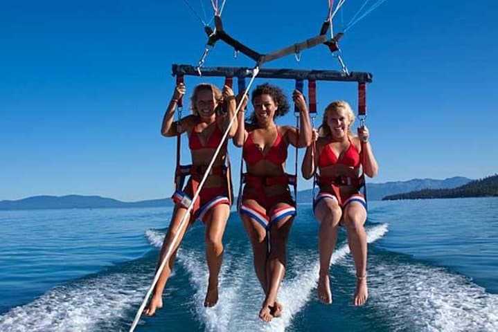 There is nothing more serene and beautiful than a parasailing adventure over breathtaking Lake Tahoe!