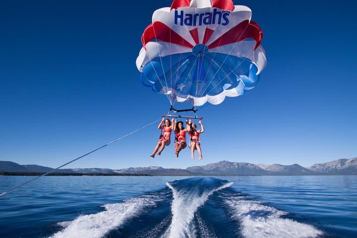 There is nothing more serene and beautiful than a parasailing adventure over breathtaking Lake Tahoe!
